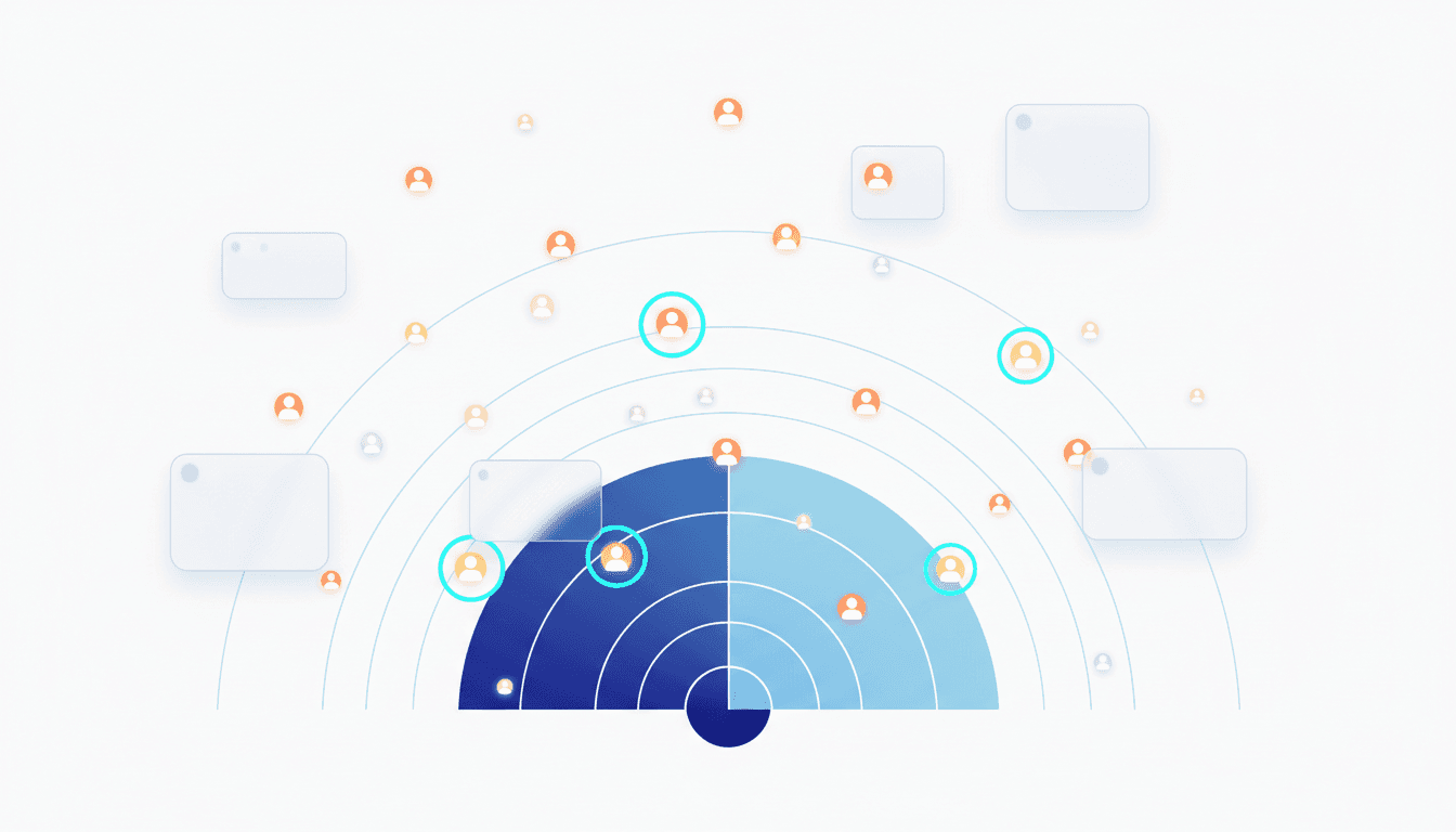A radar sweep discovering people profiles, with qualified matches highlighted
